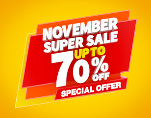 NOVEMBER SUPER SALE UP TO 70 % SPECIAL OFFER illustration 3D rendering