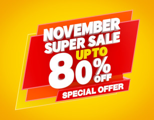 NOVEMBER SUPER SALE UP TO 80 % SPECIAL OFFER illustration 3D rendering