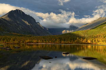 Fototapeta premium Lake in the mountains, Magadan region, Kolyma, Jack London lake