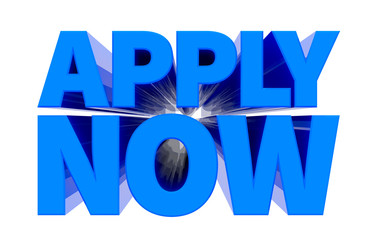 APPLY NOW blue word on white background illustration 3D rendering