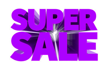 SUPER SALE purple word on white background illustration 3D rendering