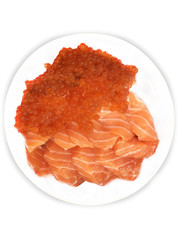Salmon roe sashimi and salmon sashimi on white background,with clipping path