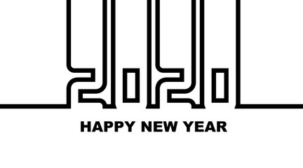 Year 2020 - simple greeting card, invitation, flyer, poster or design element - black outline - vector