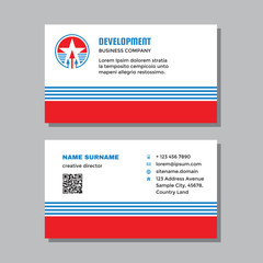 Business visit card template with logo - concept design. Arrows growth market exchange brand. Vector illustration. 