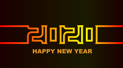 Obraz premium Year 2020 - simple greeting card, invitation, flyer, poster or design element - warm yellow-orange-red neon outline - vector