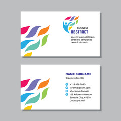 Business visit card template with logo - concept design. Active human. Positive healthcare. Vector illustration. 
