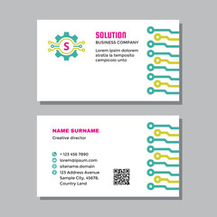  Business visit card template with logo - concept design. Network computer digital technology. Solution letter S sign. Vector illustration. 