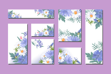Fototapeta na wymiar Floral templates with blue and white flowers. 