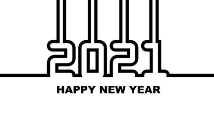Year 2021 - simple greeting card, invitation, flyer, poster or design element - black outline - vector