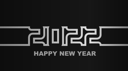 Obraz premium Year 2022 - simple greeting card, invitation, flyer, poster or design element - silver-metal-gray outline - vector