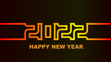 Year 2022 - simple greeting card, invitation, flyer, poster or design element - warm yellow-orange-red neon outline - vector