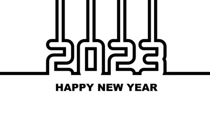 Year 2023 - simple greeting card, invitation, flyer, poster or design element - black outline - vector