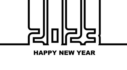 Year 2023 - simple greeting card, invitation, flyer, poster or design element - black outline - vector