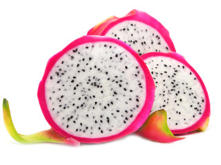 Sliced dragon fruit isolated on white background.