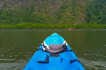 Fototapeta premium Group of tourists kayaking at Ao tha lane, Krabi, Thailand