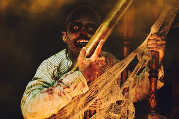 zombie hiding behind stairs