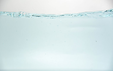 Blue water splash and air bubbles isolate on white background