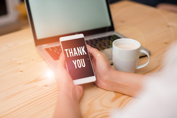 Handwriting text writing Thank You. Conceptual photo replaying on something good or greetings with...
