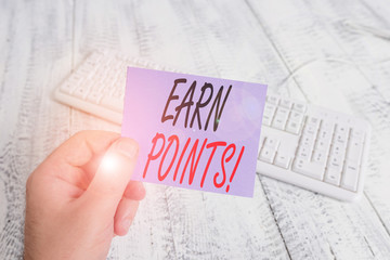 Text sign showing Earn Points. Business photo showcasing collecting scores in order qualify to win...