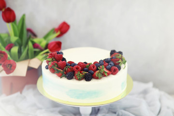 Beautiful festive cake biscuit with different creams