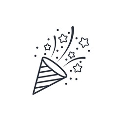 Congratulation. Confetti. Salute. Vector linear icon on a white background.