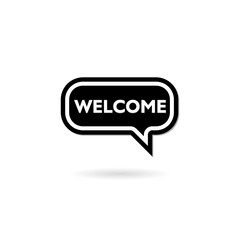 Welcome. Paper bubble cloud talk and message with shadow, text welcome
