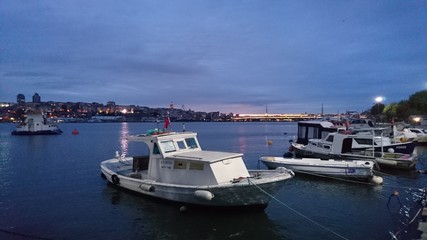 Fototapeta premium boats at harbor in golden horn gulf in Istanbul