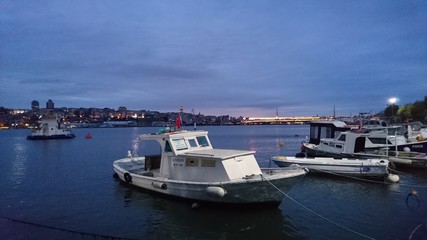 Fototapeta premium boats at harbor in golden horn gulf in Istanbul