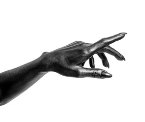 Black painted hands with long nails isolated on white background - 292636994