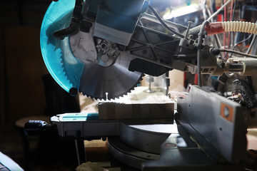 Workshop with tools and electric saws in the process