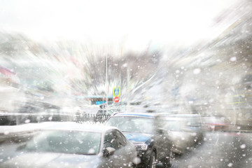 Traffic jam from cars in the city. Streets at rush hour.