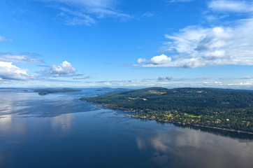Fototapeta na wymiar aerial view of Southern Gulf Islands in the Strait of Georgia close to Vancouver Island,Salt Spring Island, British Columbia, Canada