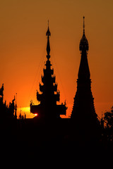 Shwedagon Pagoda in the sunset. Yangon. Burma