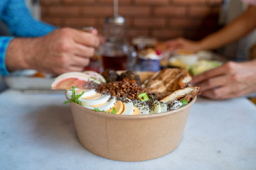 Healthy protein salad with buckwheat,egg and chicken meat.
