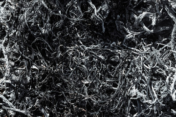 Gray background ashes, burned plants, abstract texture of coals and ashes. Macro shot.