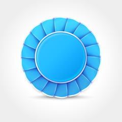 BLue Award Badge made of ribbon. Realistic vector Icon