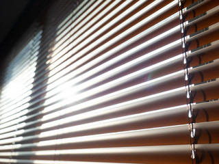 Blinds,Interior room decoration in living with sunlight,Material plastic brown,back ground