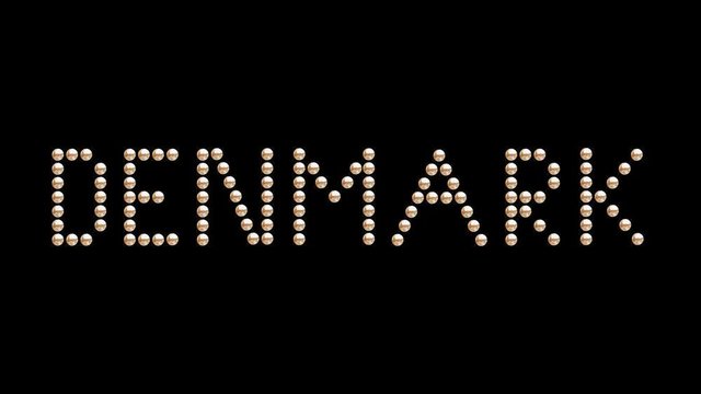 Denmark Country name Text sign title Loop animation bulbs LED pixels, light flashing, blinking lights banner. Light Text. Digital Display. (Capitals names of countries are in my portfolio)