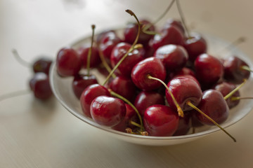 Bowl of sweet cherry. For design themes of fresh berries and fruits, food, health. Image..