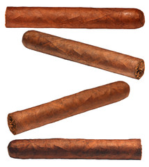 set of brown tobacco cigars isolated on white background