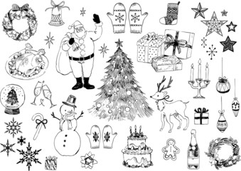 単色線画 手描き画 クリスマスセット