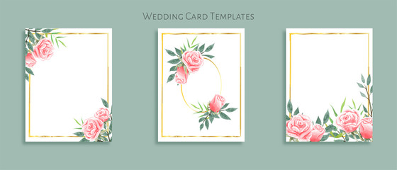 Beautiful set of wedding card templates. Decorated with rose bouquets.