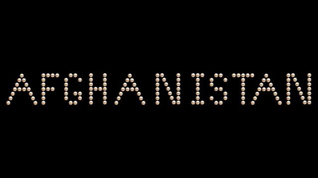 Afghanistan Country name Text sign title Loop animation bulbs LED pixels, light flashing, blinking lights banner. Light Text. Digital Display. (Capitals names of countries are in my portfolio)