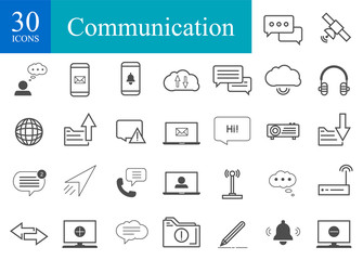 Communication, Sharing, Upload, Download, Cloud net work, Thin line Icon set, Pixel Perfect, Editable Stroke, Vector Illustration collection