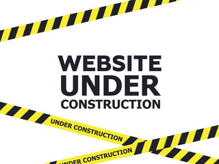 Under construction website page. Warning tape banner