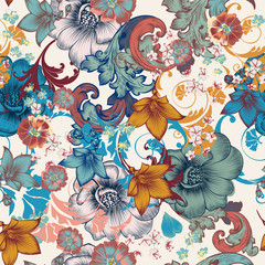Fashion vector vintage elegant pattern with flowers and ornament for design