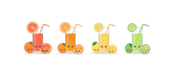 Cute kawai smiling cartoon citrus juice. Vector