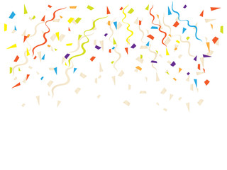 Obraz premium Golden Tiny Confetti And Ribbon Falling . Falling shiny golden confetti background