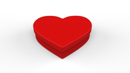Box in the form of a heart, closed on a white background. 3d rendering, 3d illustration.