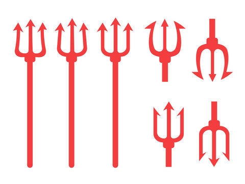Pattern with a trident. Trident devil flat. Neptune red vector trident